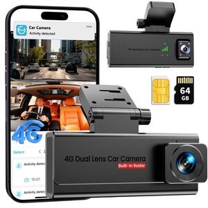 4G Dual Lens Car Camera Built-in Radar Sentinel Cam 64GB Dash Cam Gray VBN-C100